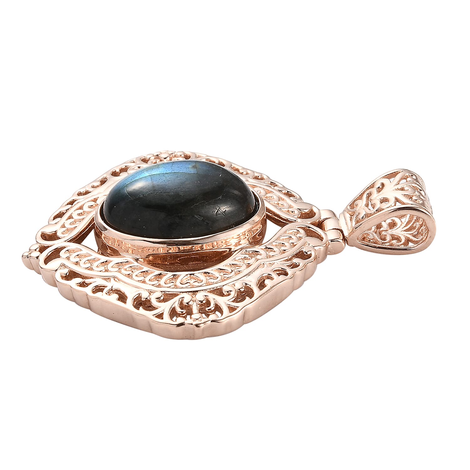 Malagasy Labradorite Pendant in 14K Rose Gold Over Copper with Magnet 6.40 ctw