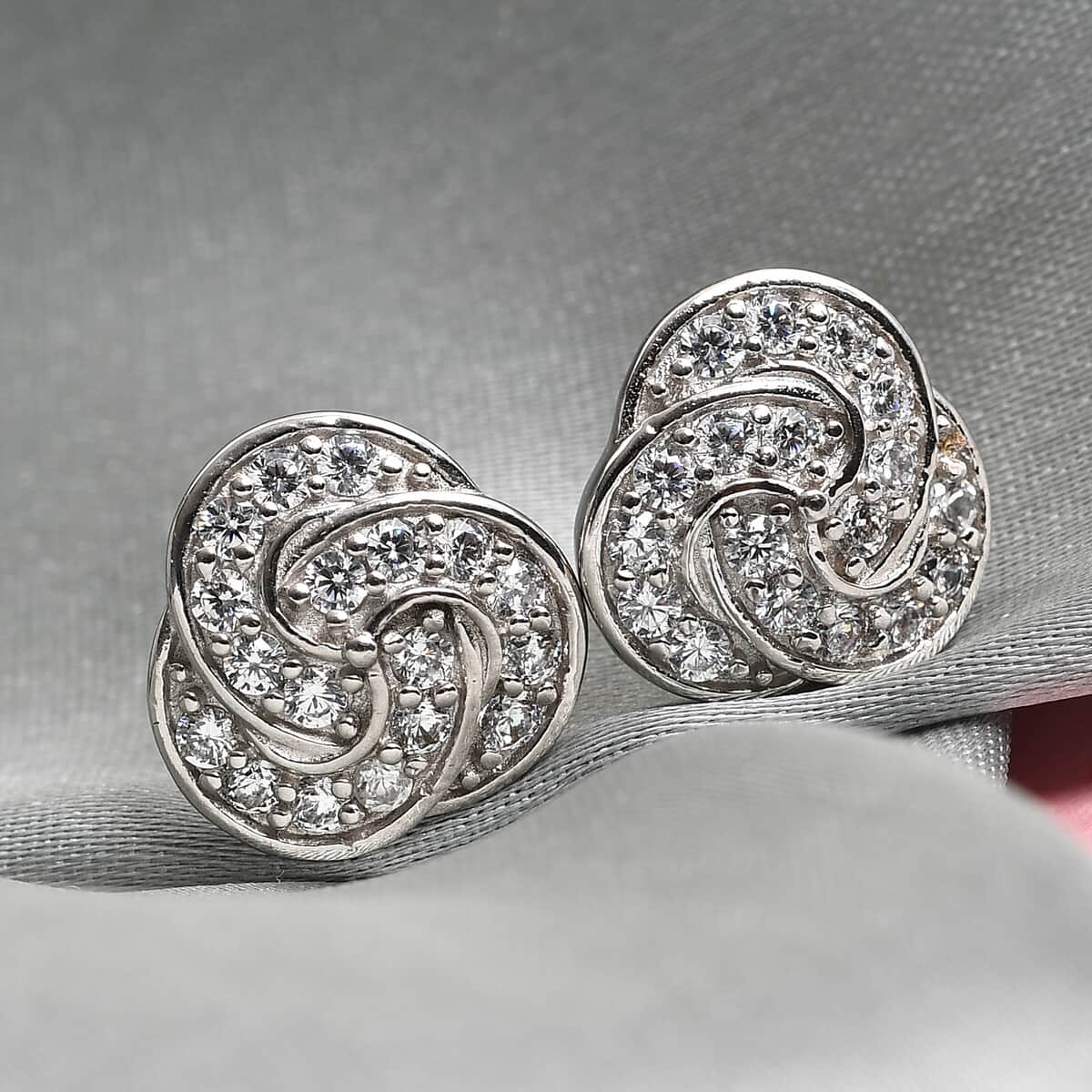 KARIS Simulated Diamond Knotted Stud Earrings in Platinum Bond 1.50 ctw image number 1