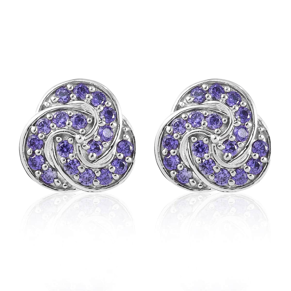 Karis Simulated Blue Diamond Knotted Earrings in Platinum Bond 1.60 ctw image number 0
