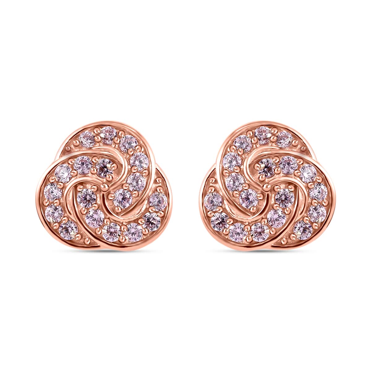 KARIS Simulated Pink Diamond Knotted Stud Earrings in 18K RG Plated 1.60 ctw image number 0