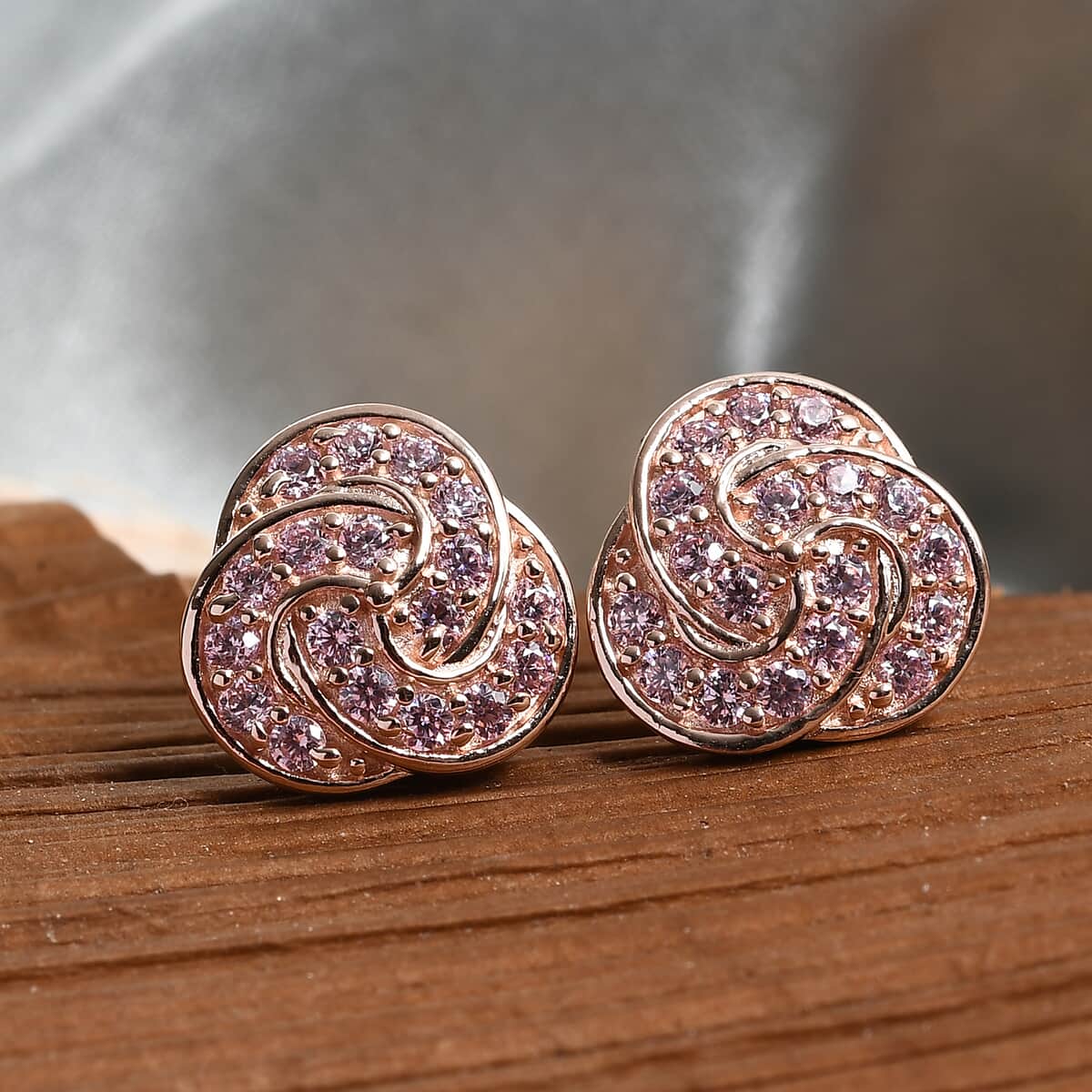 Karis Simulated Pink Diamond Knotted Stud Earrings in 18K RG Plated 1.60 ctw image number 1