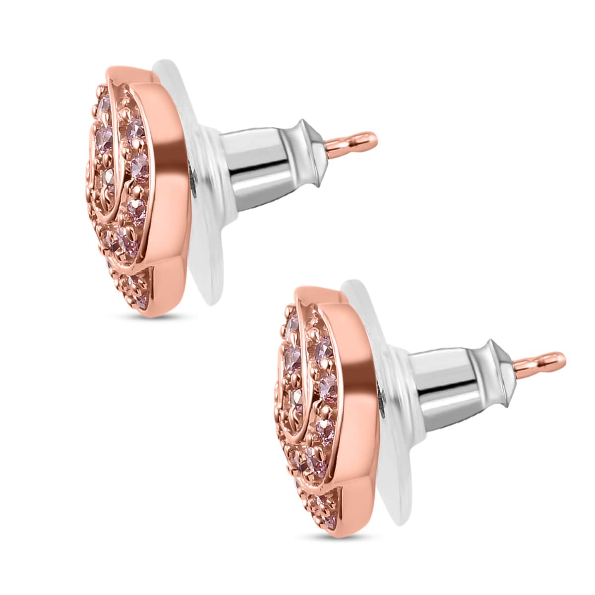 KARIS Simulated Pink Diamond Knotted Stud Earrings in 18K RG Plated 1.60 ctw image number 3