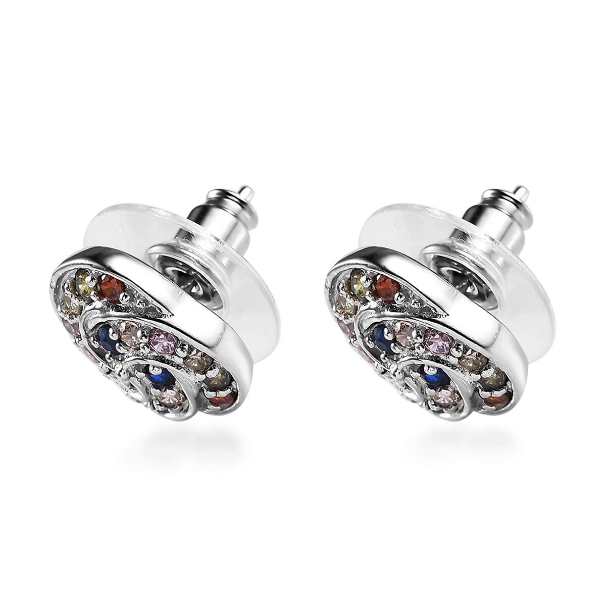 Karis Simulated Multi Color Diamond Earrings in Platinum Bond 1.60 ctw image number 3