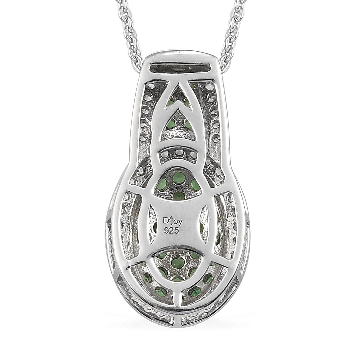 Tsavorite Garnet and Natural White Zircon Cocktail Pendant Necklace 20 Inches in Platinum Over Sterling Silver 1.10 ctw