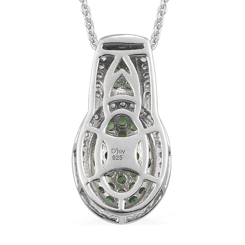 Tsavorite Garnet and Natural White Zircon Cocktail Pendant Necklace 20 Inches in Platinum Over Sterling Silver 1.10 ctw