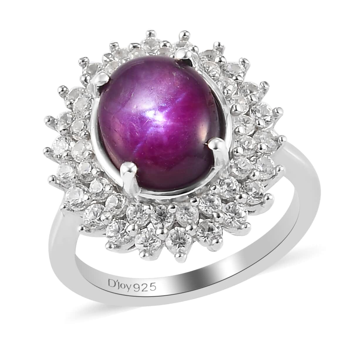 Indian Star Ruby and Natural White Zircon Cocktail Ring in Platinum Over Sterling Silver (Size 5.0) 5.60 ctw image number 0