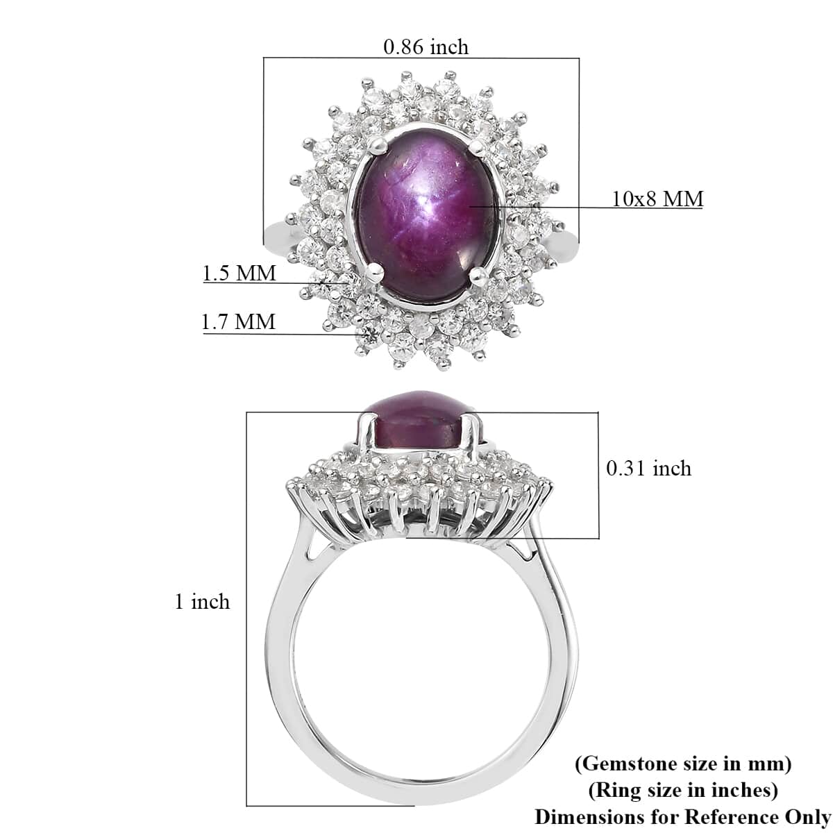Indian Star Ruby and Natural White Zircon Cocktail Ring in Platinum Over Sterling Silver (Size 5.0) 5.60 ctw image number 5