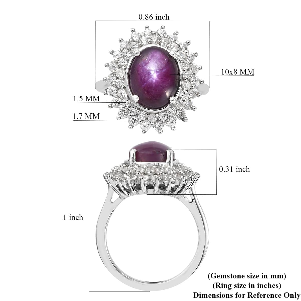 Indian Star Ruby and Natural White Zircon Cocktail Ring in Platinum Over Sterling Silver (Size 8.0) 5.60 ctw image number 5