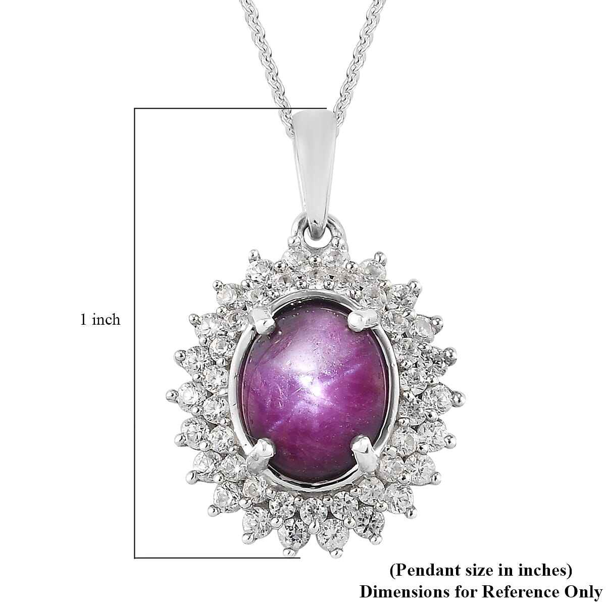 Indian Star Ruby and Natural White Zircon Cocktail Pendant Necklace 20 Inches in Platinum Over Sterling Silver 5.75 ctw
