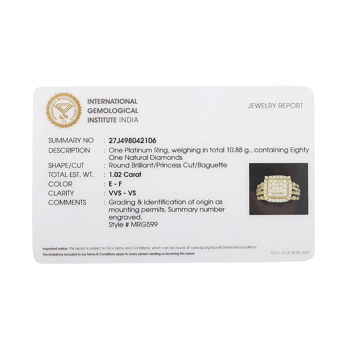 IGI Certified Rhapsody 950 Platinum Diamond E-F VS Ring (Size 8.0) 10.60 Grams 1.00 ctw image number 6