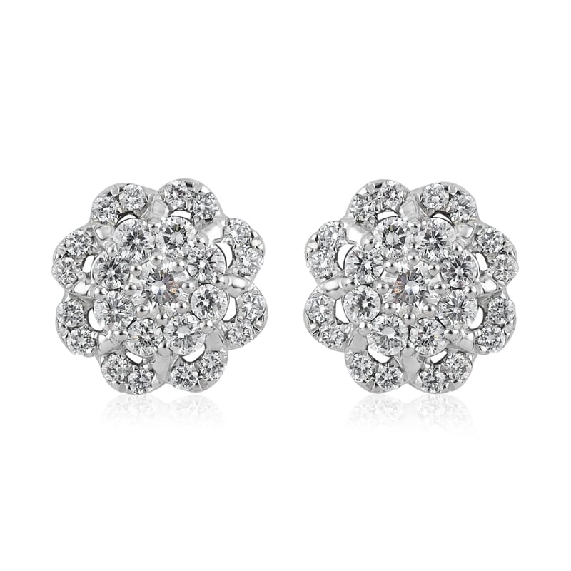 Rhapsody IGI Certified 950 Platinum E-F VS Diamond Flower Stud Earrings 1.00 ctw