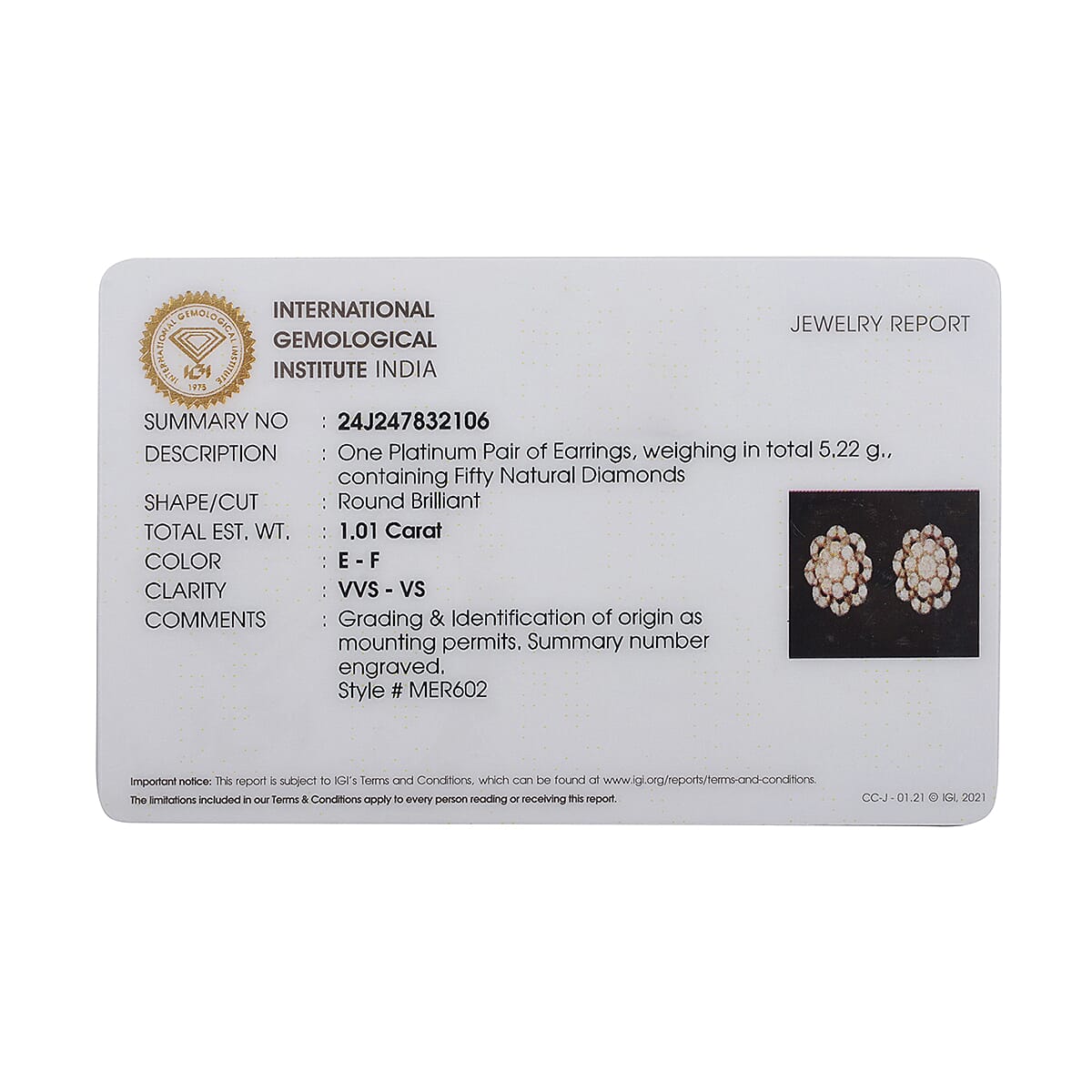 Rhapsody IGI Certified 950 Platinum E-F VS Diamond Flower Stud Earrings 1.00 ctw image number 4