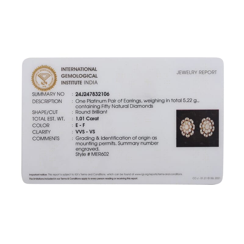 Rhapsody IGI Certified 950 Platinum E-F VS Diamond Flower Stud Earrings 1.00 ctw