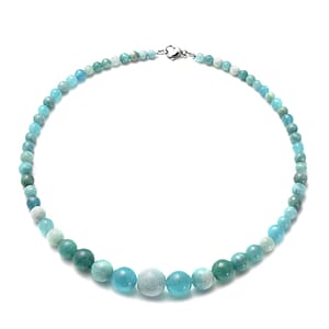 Rare Find Multi Color Amazonite 4-16mm Graduated Beaded Necklace (18 Inches) in Stainless Steel 233.50 ctw