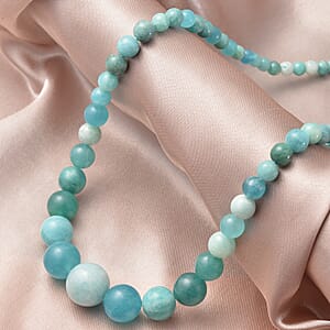 Rare Find Multi Color Amazonite 4-16mm Graduated Beaded Necklace (18 Inches) in Stainless Steel 233.50 ctw