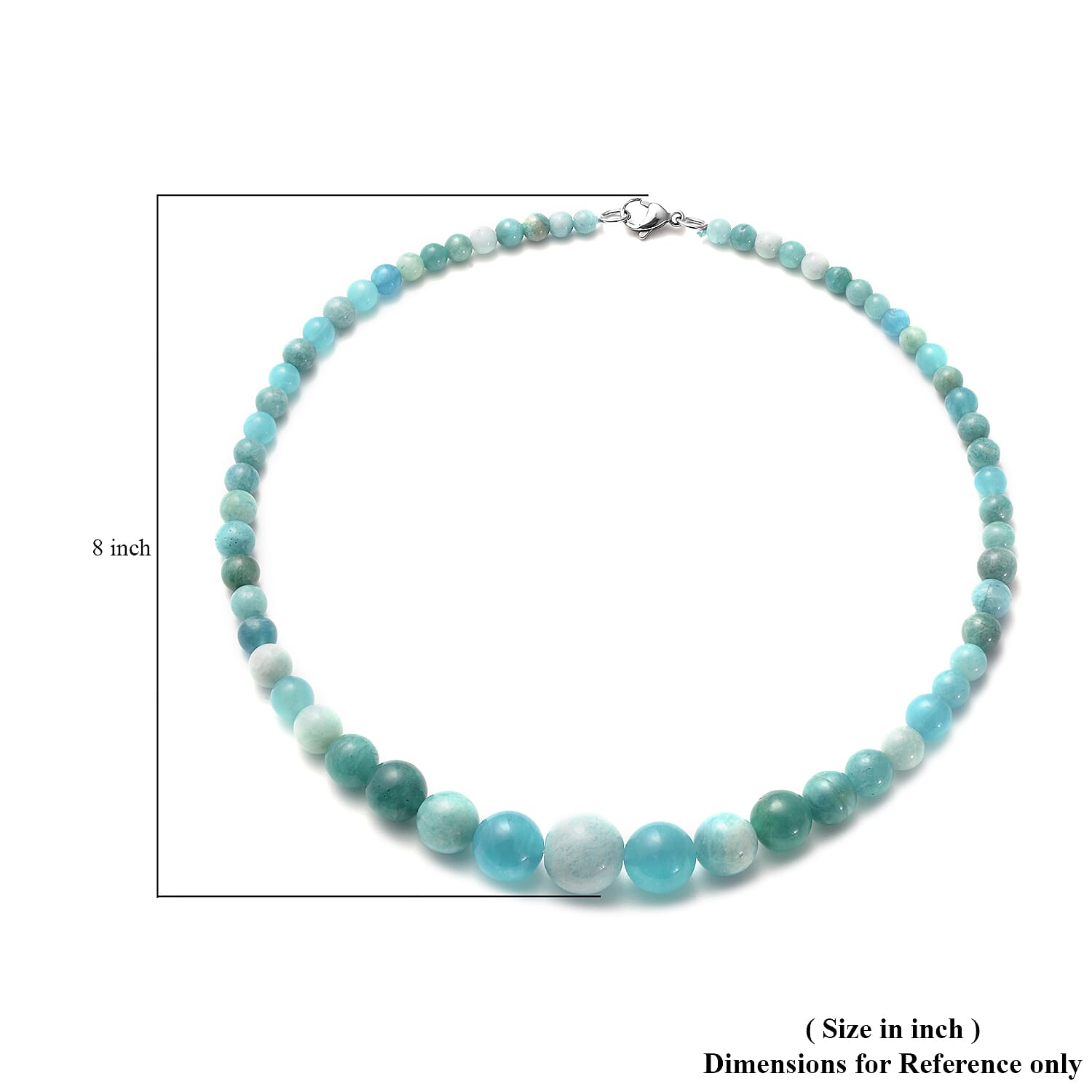 Rare Find Multi Color Amazonite 4-16mm Graduated Beaded Necklace (18 Inches) in Stainless Steel 233.50 ctw