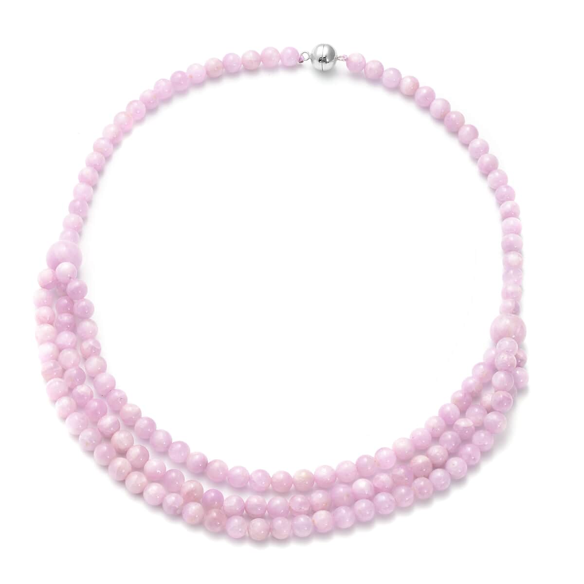 Kunzite Beaded 3 Layer Strands Necklace 20 Inches with Magnetic Lock in Rhodium Over Sterling Silver 422.50 ctw image number 0