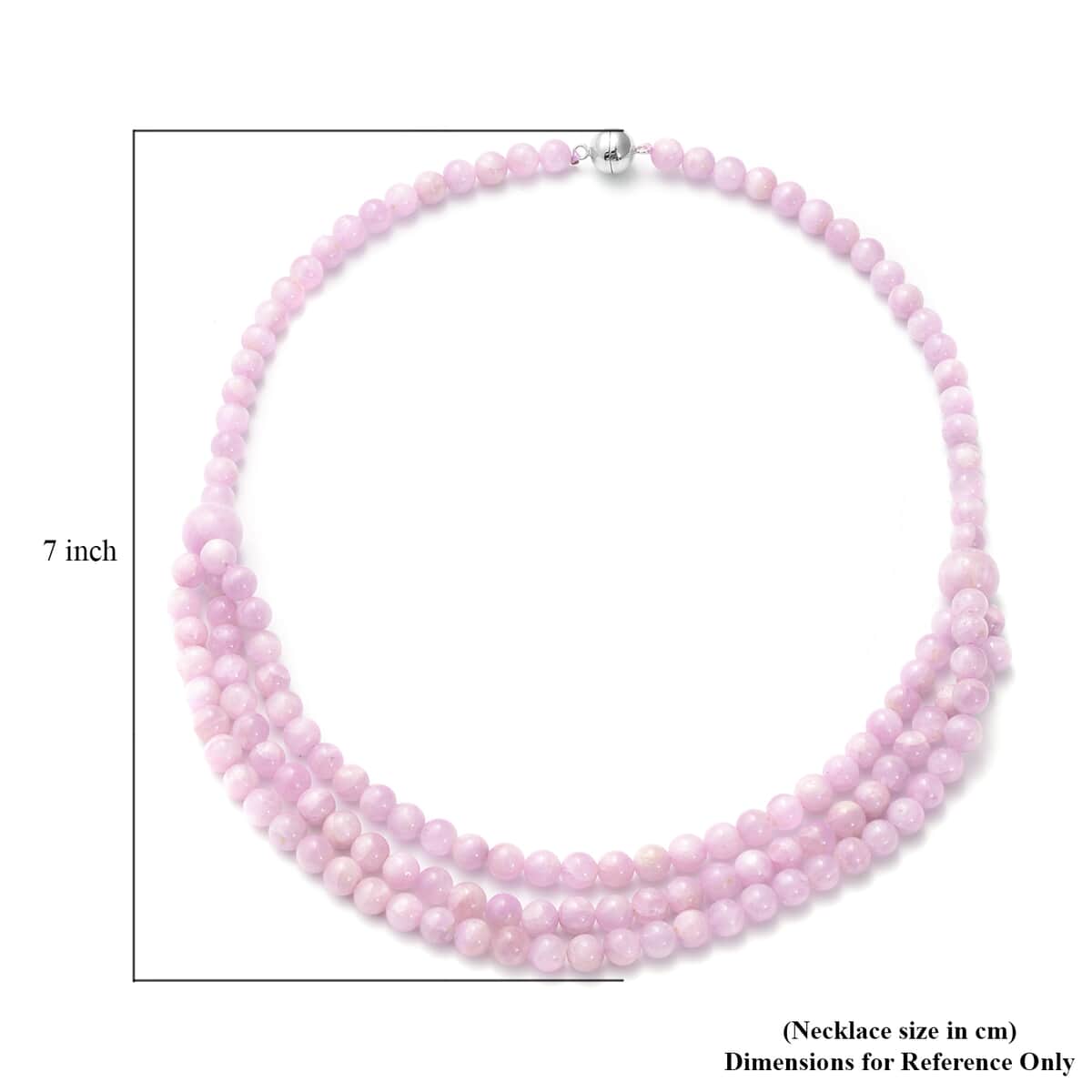 Kunzite Beaded 3 Layer Strands Necklace 20 Inches with Magnetic Lock in Rhodium Over Sterling Silver 422.50 ctw image number 4