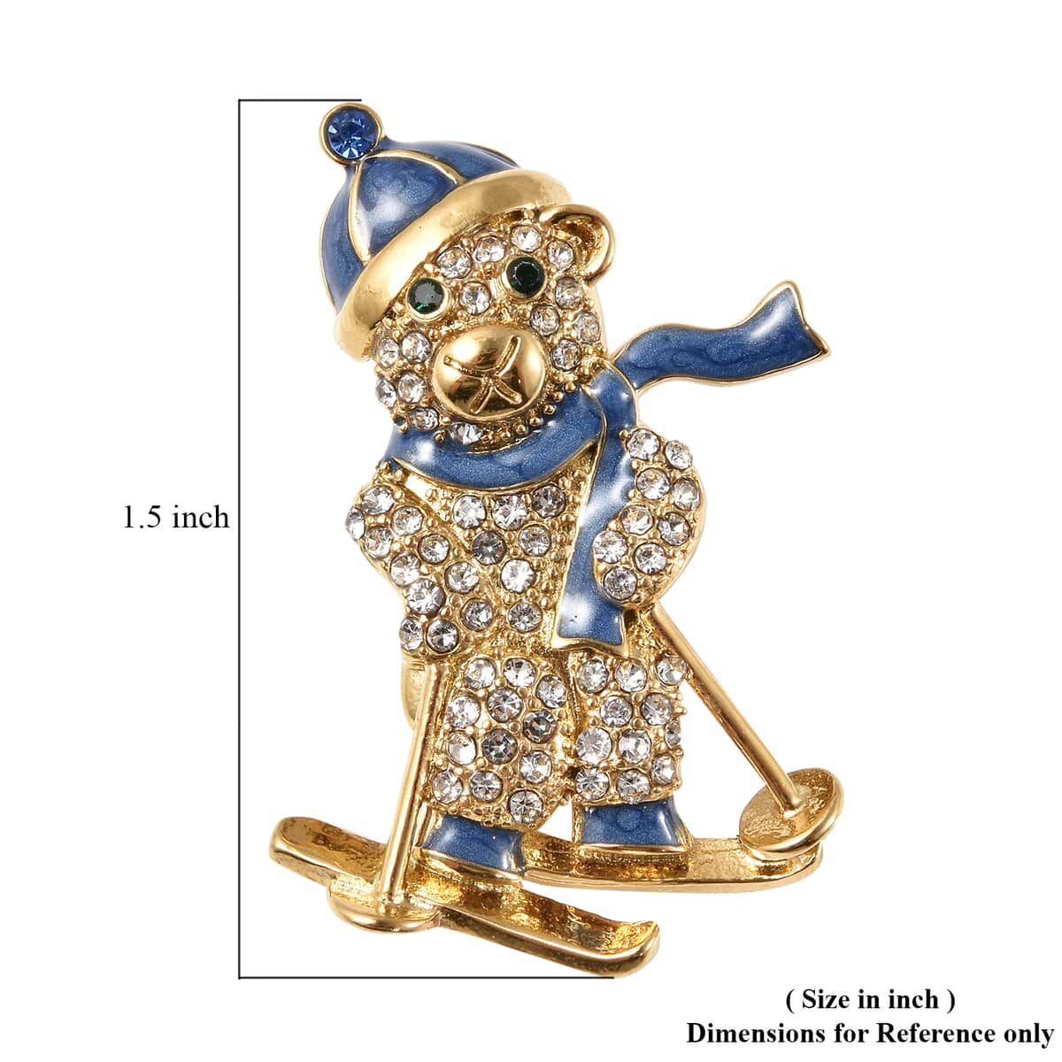 Multi Color Austrian Crystal and Enameled Snowman Skiing Brooch in Goldtone image number 4