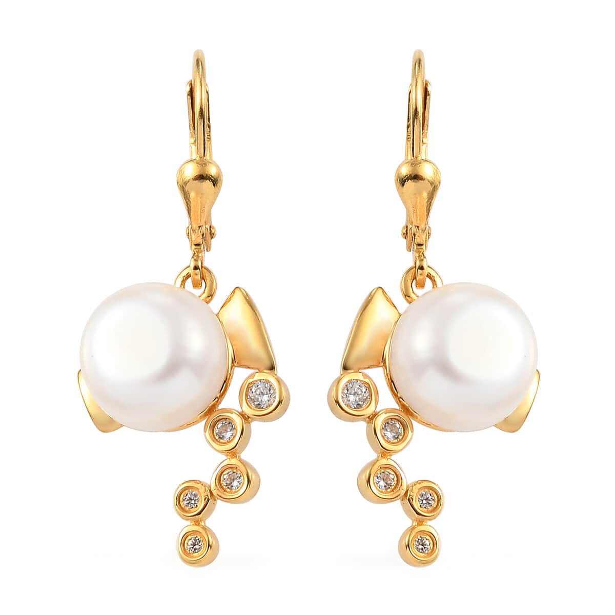 Aquarius zodiac, Freshwater Pearl and Natural White Zircon Earrings in Vermeil Yellow Gold Over Sterling Silver image number 0