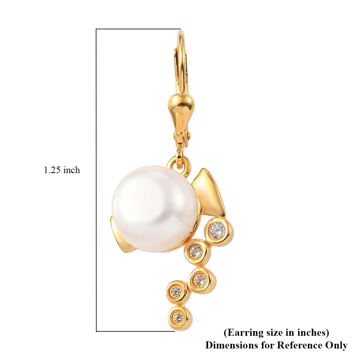 Aquarius zodiac, Freshwater Pearl and Natural White Zircon Earrings in Vermeil Yellow Gold Over Sterling Silver image number 4