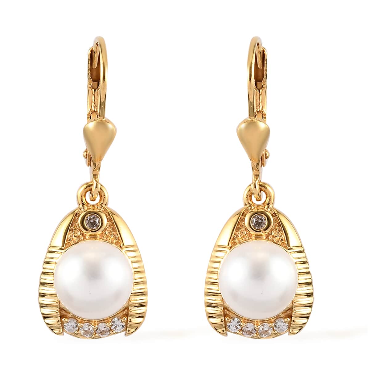 Freshwater Pearl and Natural White Zircon Earrings in Vermeil Yellow Gold Over Sterling Silver 5.40 ctw image number 0