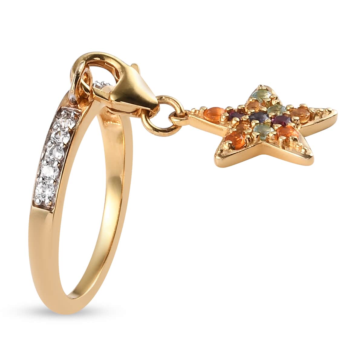 Multi Gemstone Band Ring with Moon and Star Charm in Vermeil Yellow Gold Over Sterling Silver (Size 6) 0.70 ctw image number 4