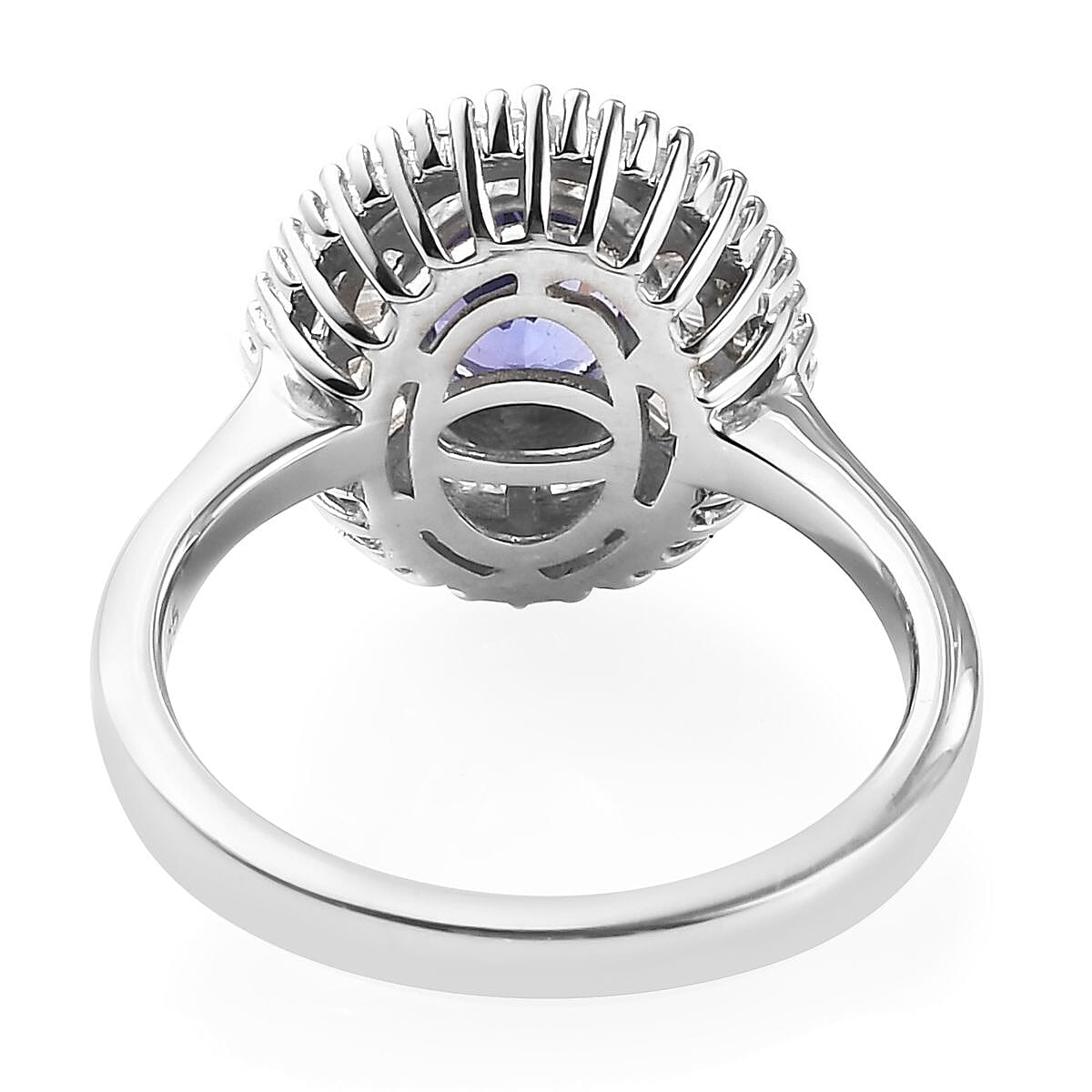 AAA Tanzanite and Diamond Double Halo Ring in Platinum Over Sterling Silver, Oval Engagement Ring (Size 10.0) 1.65 ctw image number 4