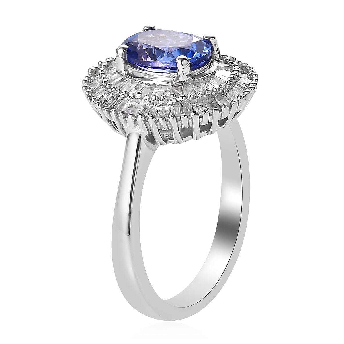 AAA Tanzanite and Diamond Double Halo Ring in Platinum Over Sterling Silver, Oval Engagement Ring (Size 6.0) 1.50 ctw image number 3