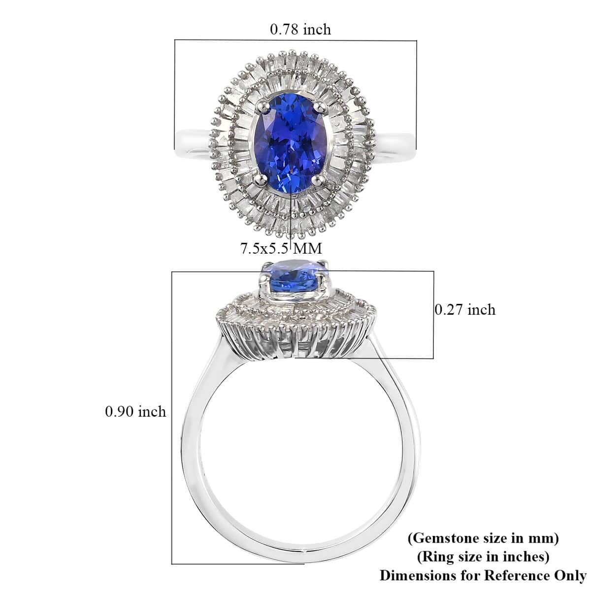 AAA Tanzanite and Diamond Double Halo Ring in Platinum Over Sterling Silver, Oval Engagement Ring (Size 8.0) 1.50 ctw image number 5