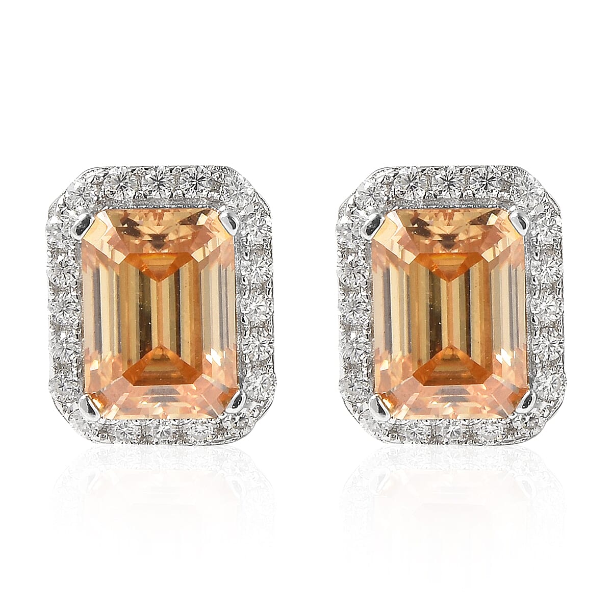 Yellow Moissanite and Moissanite Halo Stud Earrings in Rhodium Over Sterling Silver 2.35 ctw