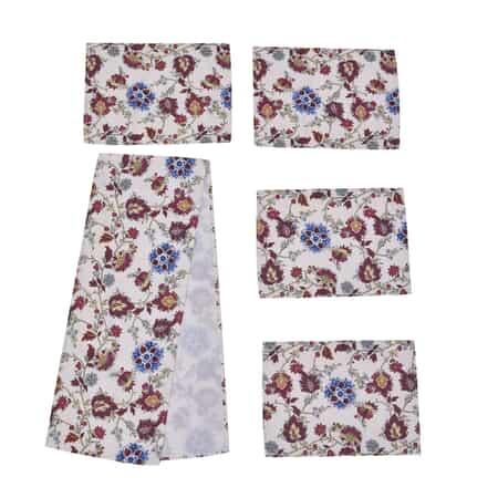 HOMESMART Floral Pattern 70% Polyester, 24% Cotton and 6% Rayon Set of 4 Placemat (13"x18") and Table Runner (13"x72") image number 0