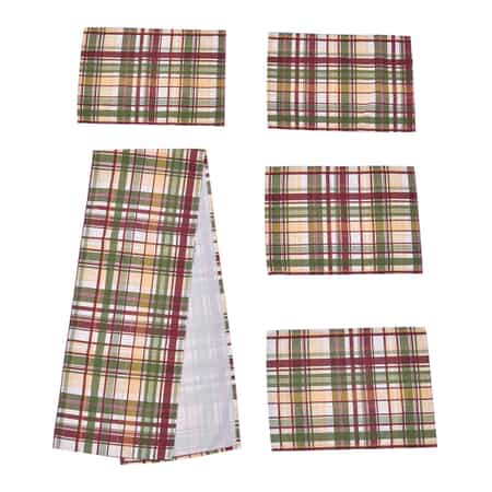 Homesmart Set of 4 Placemats and Table Runner For 4 Seater Dinning Table, 4 Washable Wrinkle Resistant Placemats  and Table Runner - Plaid Pattern image number 0