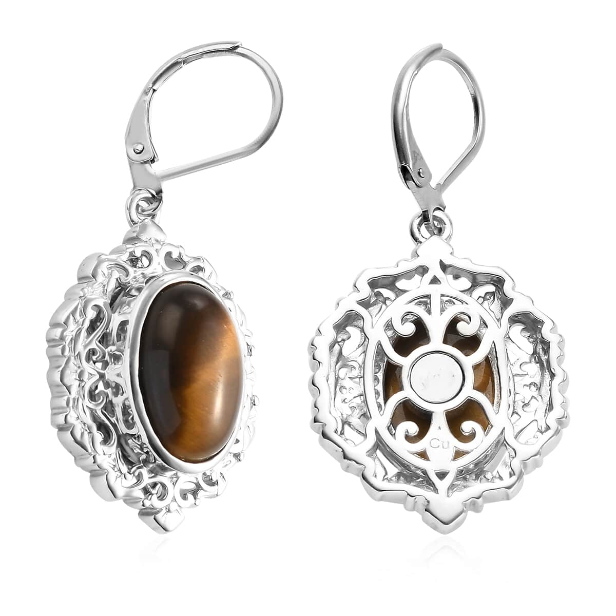 South African Tiger's Eye Lever Back Earrings in Platinum Over Copper With Magnet 13.50 ctw image number 3