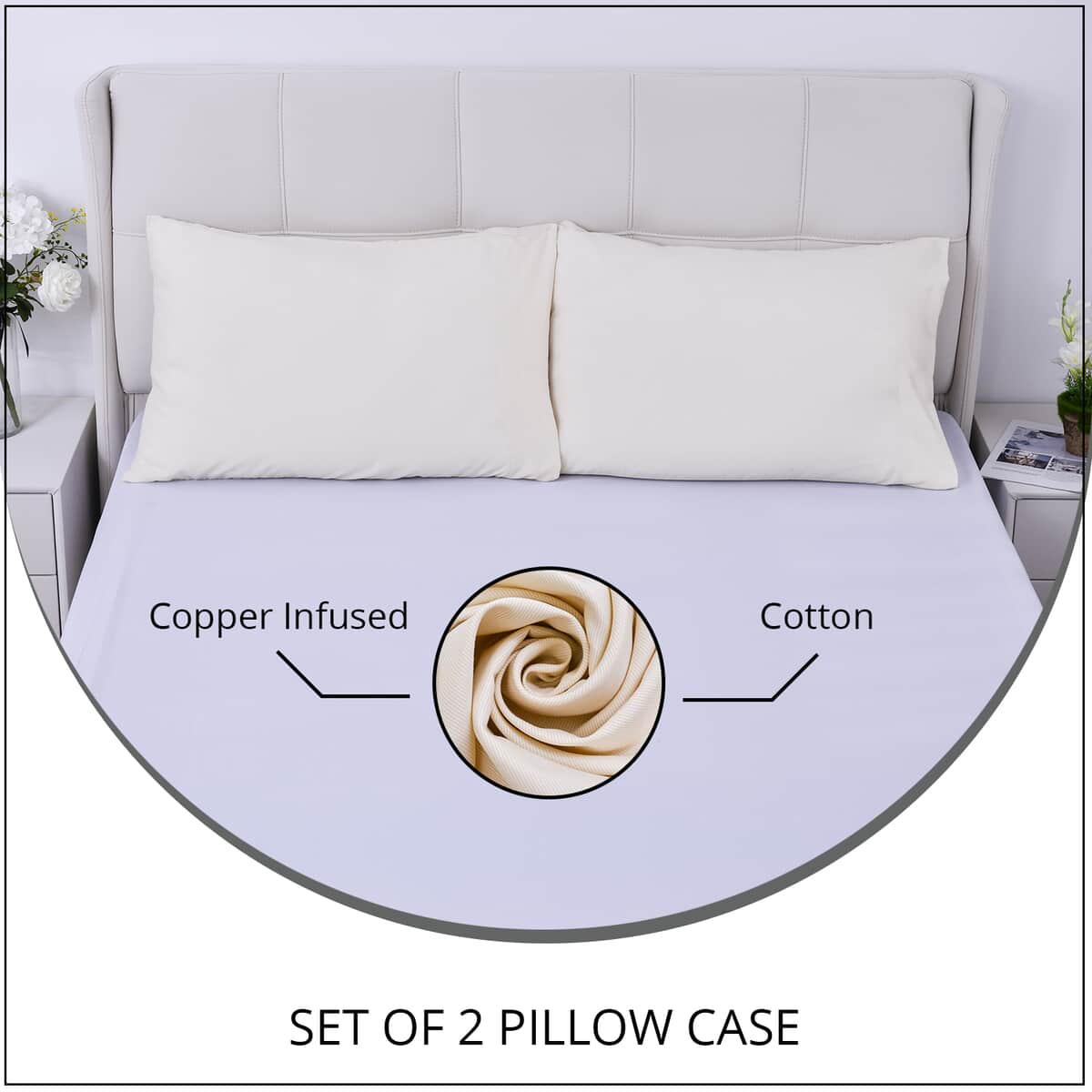 HOMESMART Set of 2 Ivory Soft and Comfortable Copper Infused Pillowcase (20"x30") image number 1