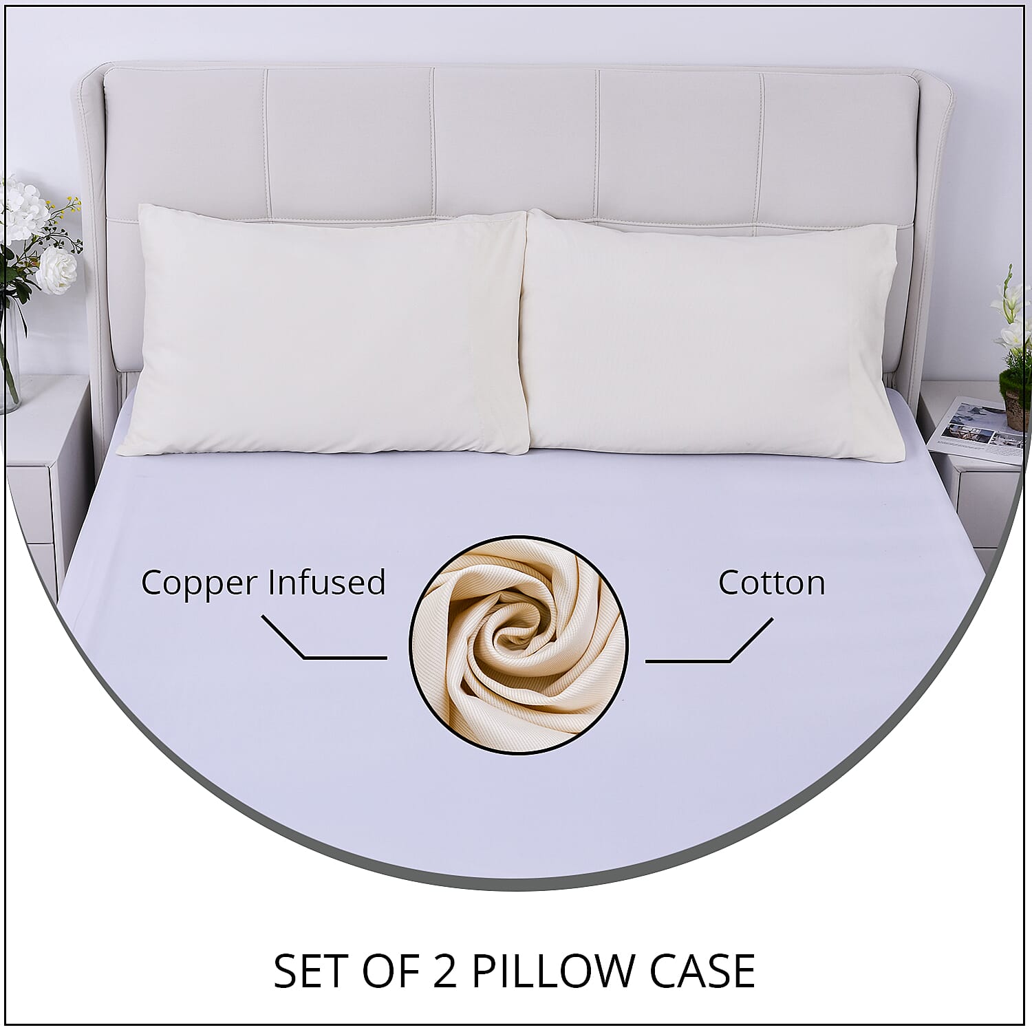 Homesmart Set of 2 Ivory Soft and Comfortable Copper Infused Pillowcase (King)