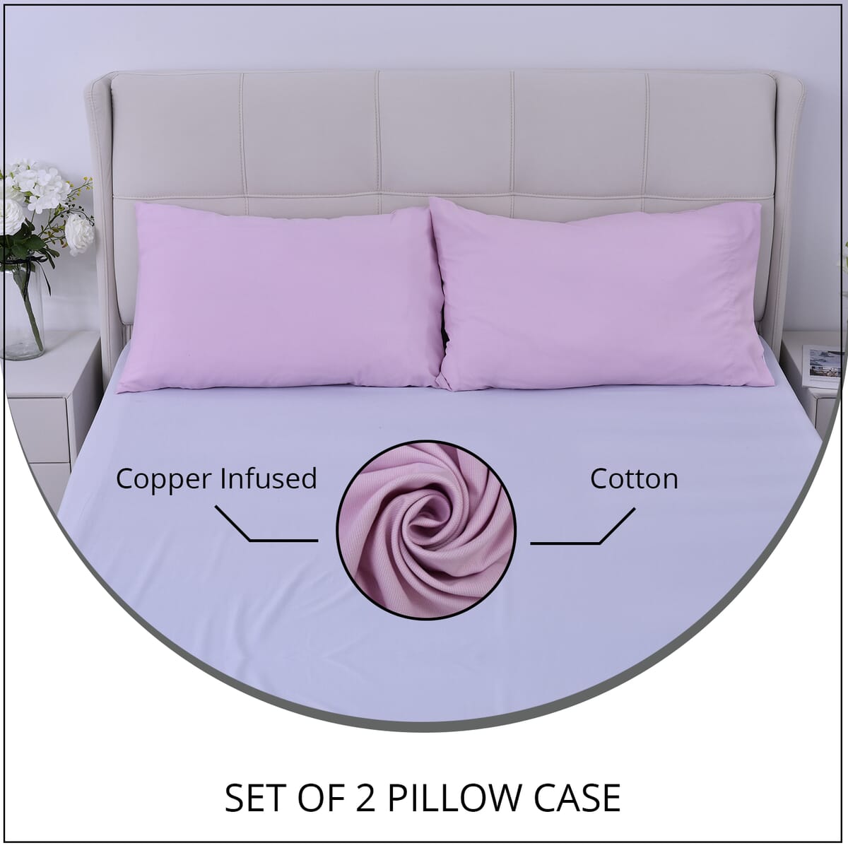 Homesmart Set of 2 Pink Soft and Comfortable Copper Infused Pillowcase (Queen) image number 1