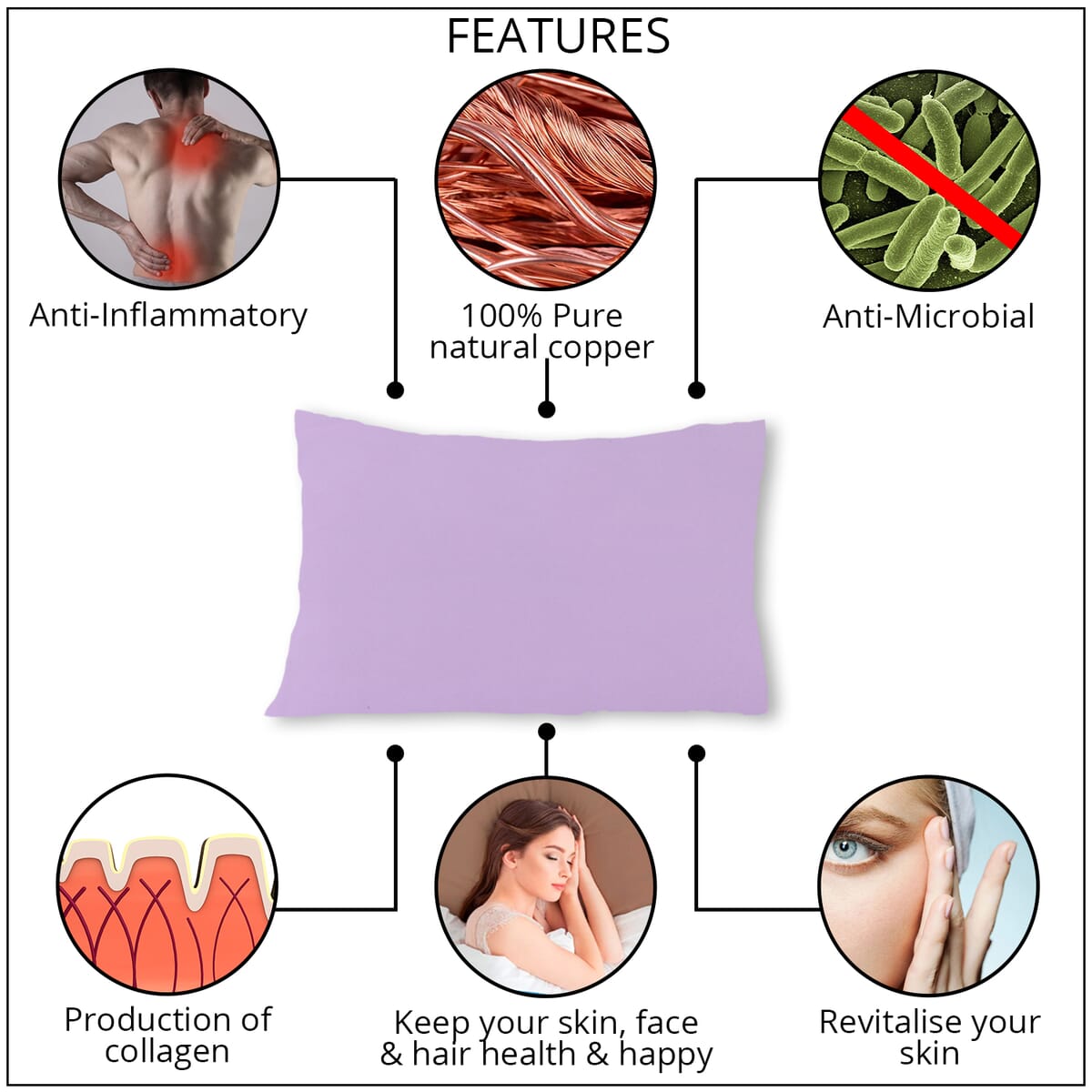 Homesmart Set of 2 Pink Soft and Comfortable Copper Infused Pillowcase (Queen) image number 2