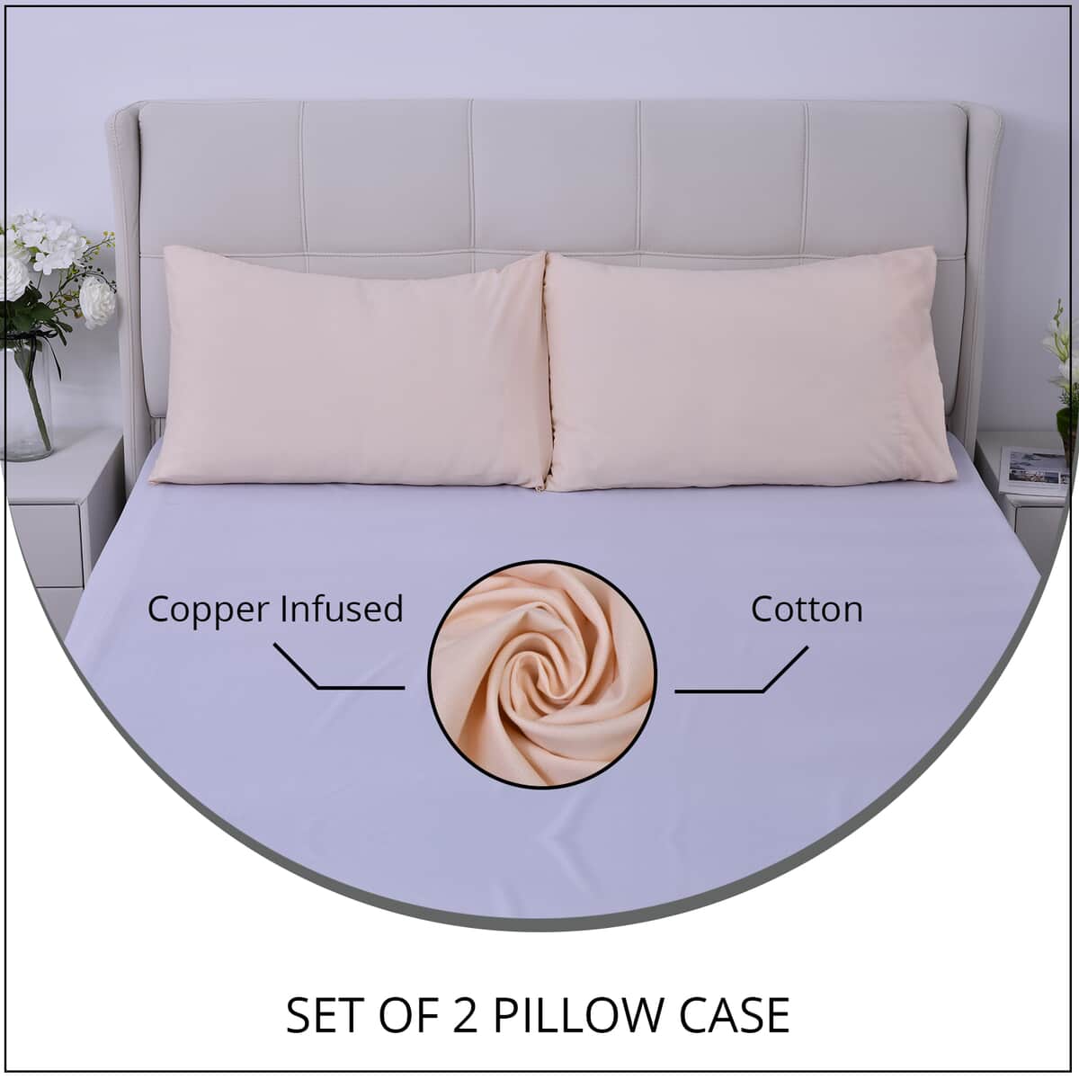 Homesmart Set of 2 Peach Soft and Comfortable Copper Infused Pillowcase image number 1