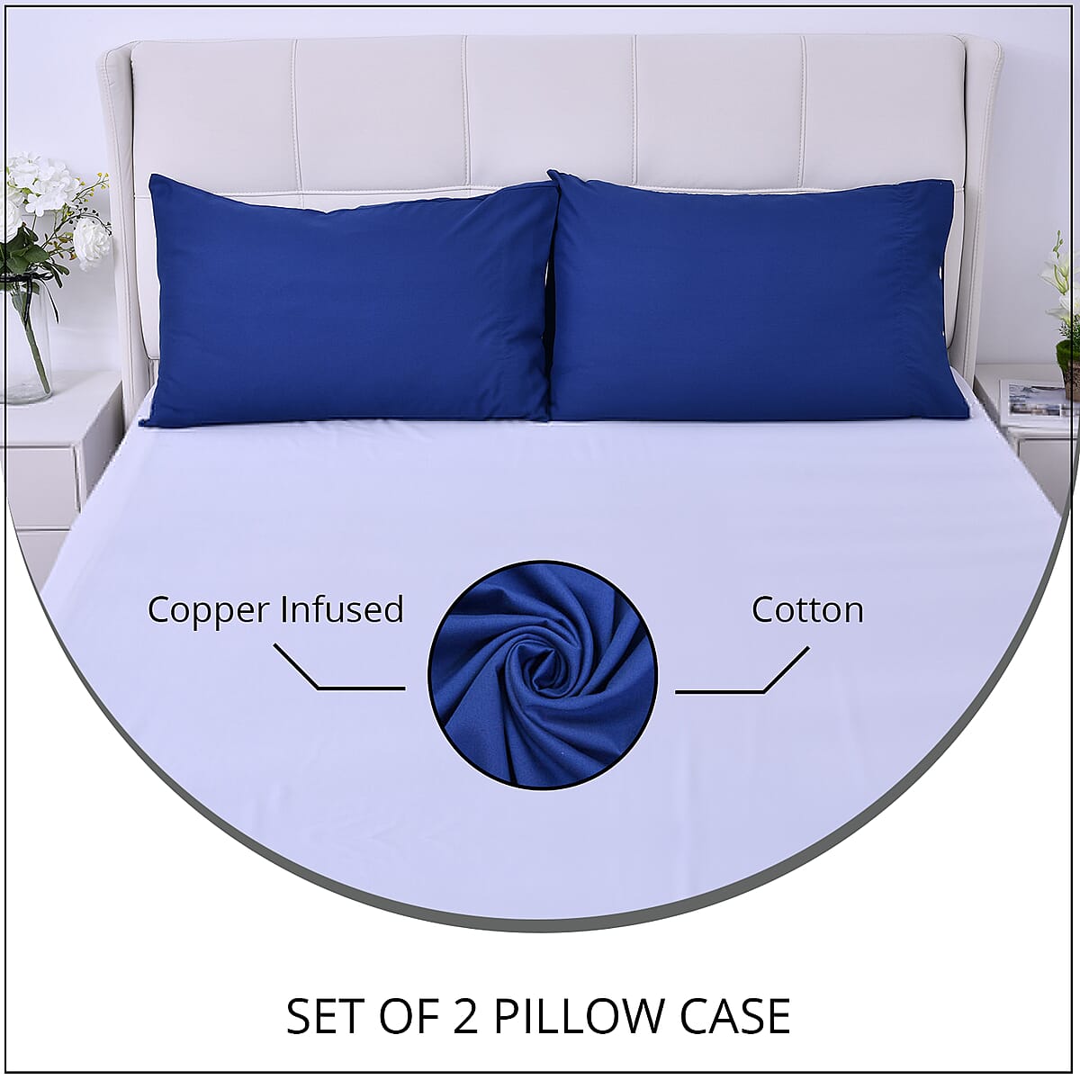 Homesmart Set of 2 Navy Blue Soft and Comfortable Copper Infused Pillowcase (King) image number 1