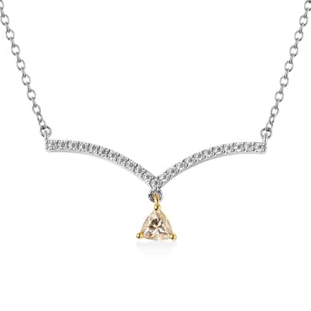 Yellow Moissanite and Moissanite V Shape Necklace 18 Inches in Sterling Silver 1.20 ctw image number 0