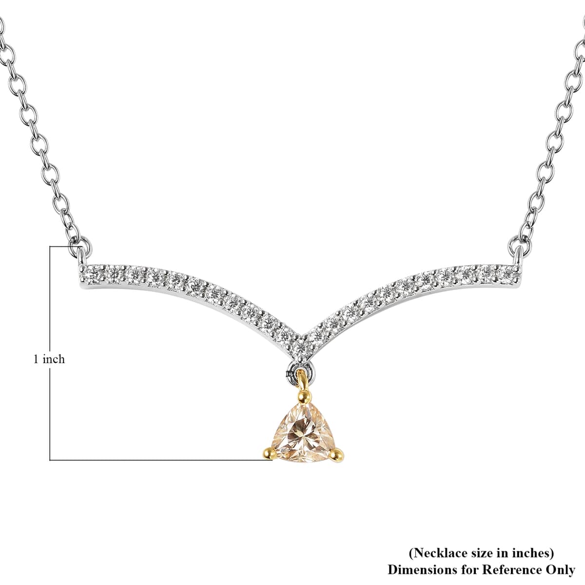 1.20 ctw Yellow Moissanite and White Moissanite V Shape Necklace 18 Inches in Sterling Silver image number 6