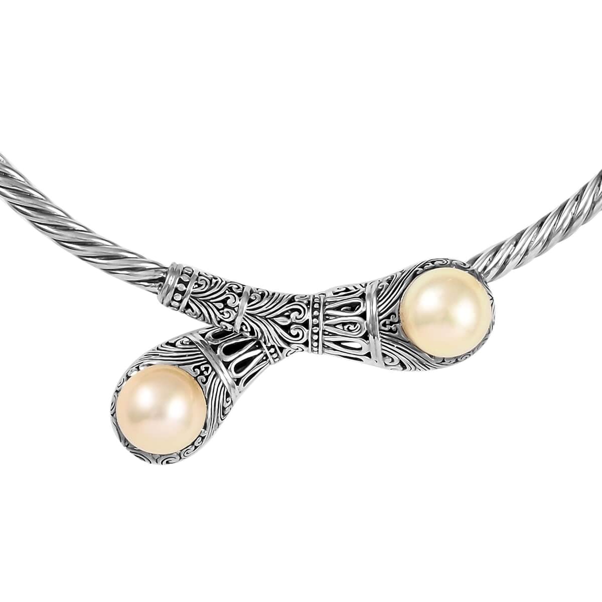 South Sea Golden Cultured Pearl Necklace (16 Inches) in Black Oxidized Sterling Silver image number 2