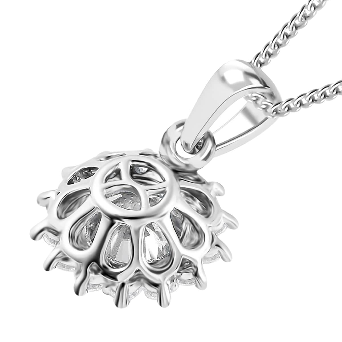 White Moissanite Sunburst Pendant Necklace (18 Inches) in Rhodium Over Sterling Silver image number 4