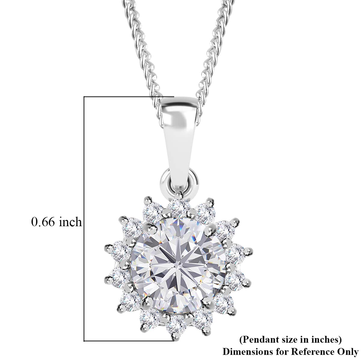 White Moissanite Sunburst Pendant Necklace (18 Inches) in Rhodium Over Sterling Silver image number 5