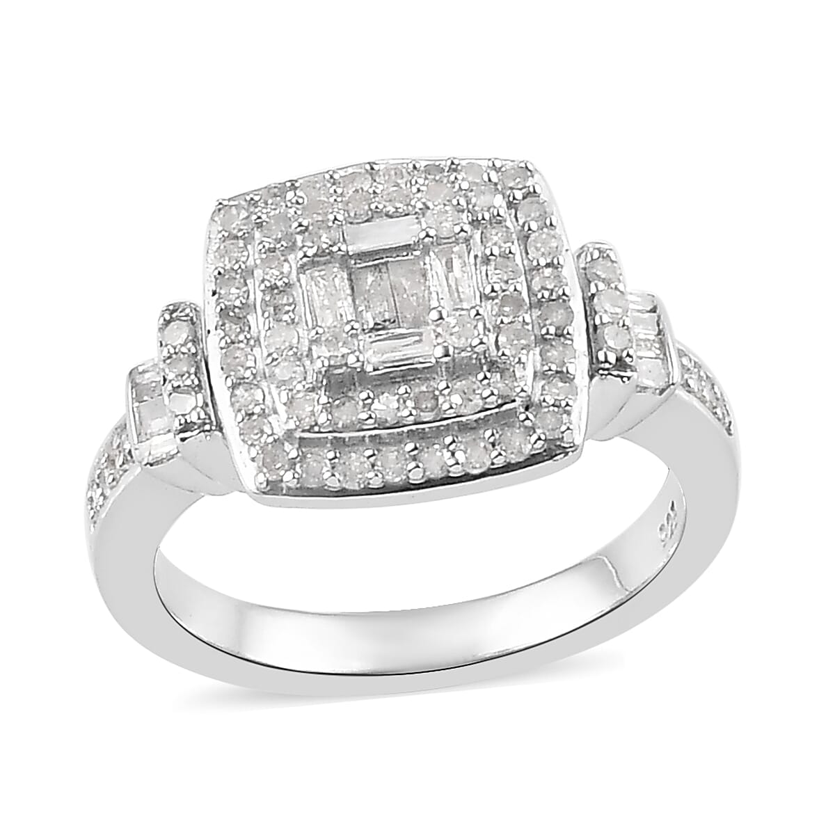 Diamond Ring in Platinum Over Sterling Silver (Size 6.0) 0.40 ctw