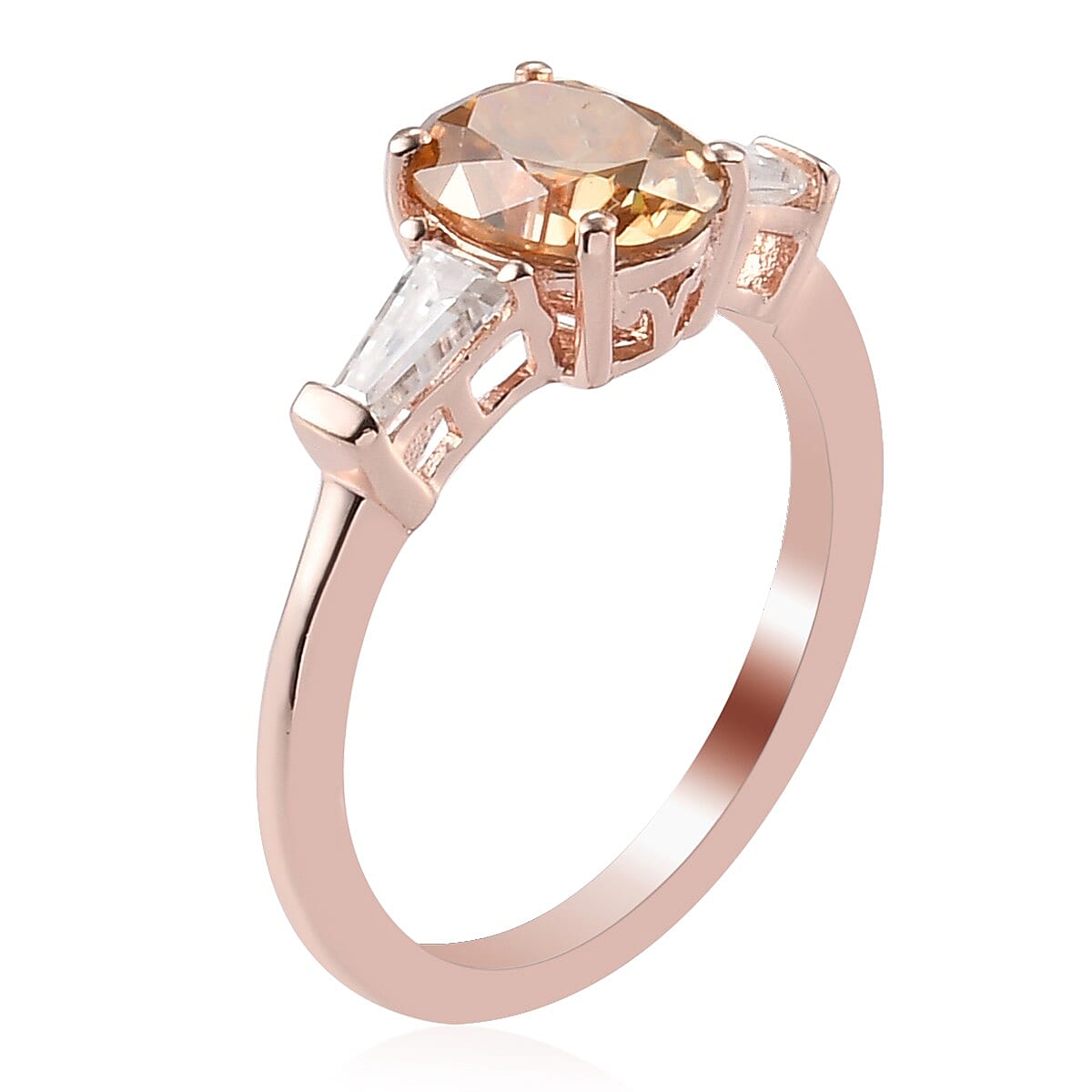 Champagne Moissanite VS and White Moissanite Fancy Ring in Vermeil Rose Gold Over Sterling Silver (Size 6.0) 1.80 ctw image number 3