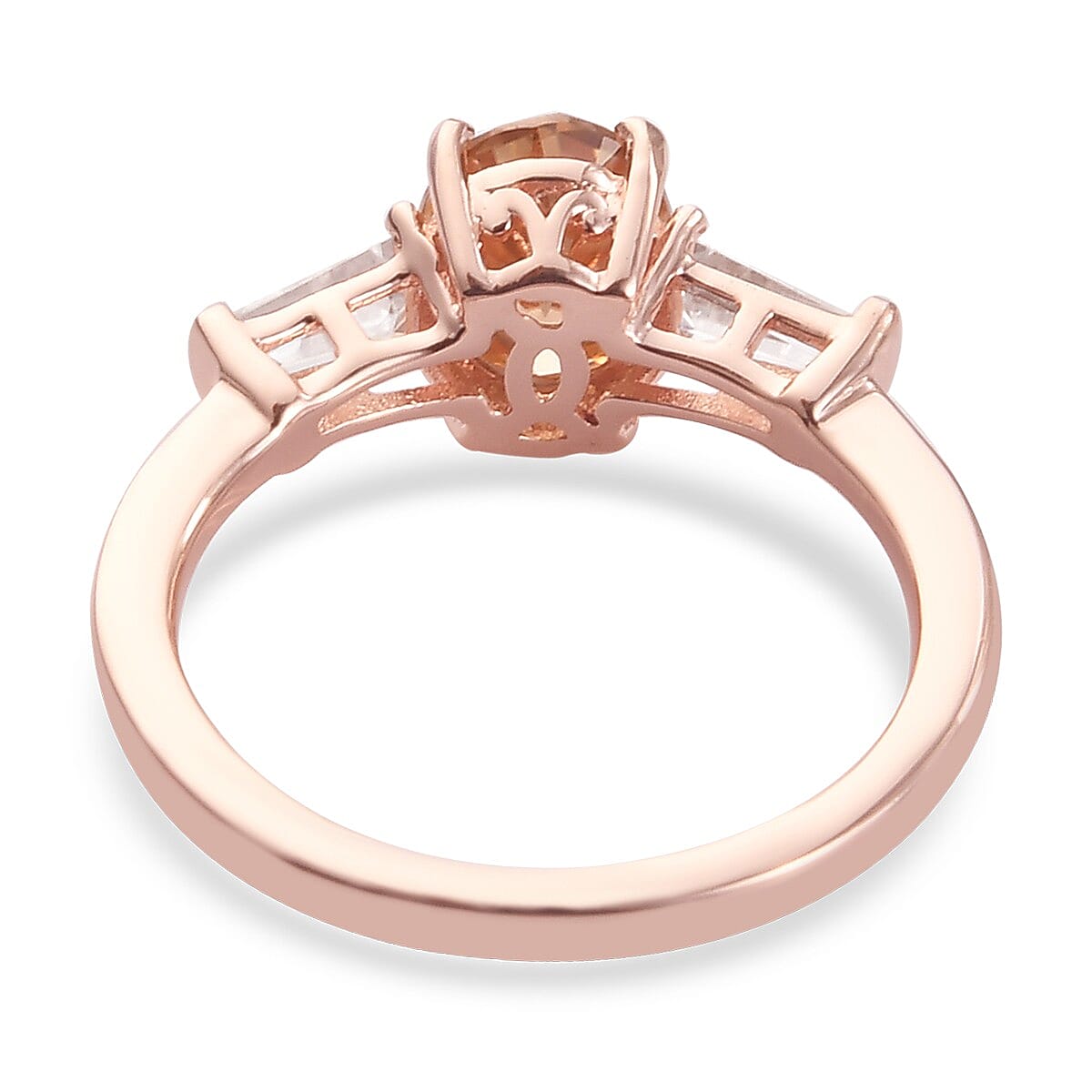 Champagne Moissanite VS and White Moissanite Fancy Ring in Vermeil Rose Gold Over Sterling Silver (Size 6.0) 1.80 ctw image number 4
