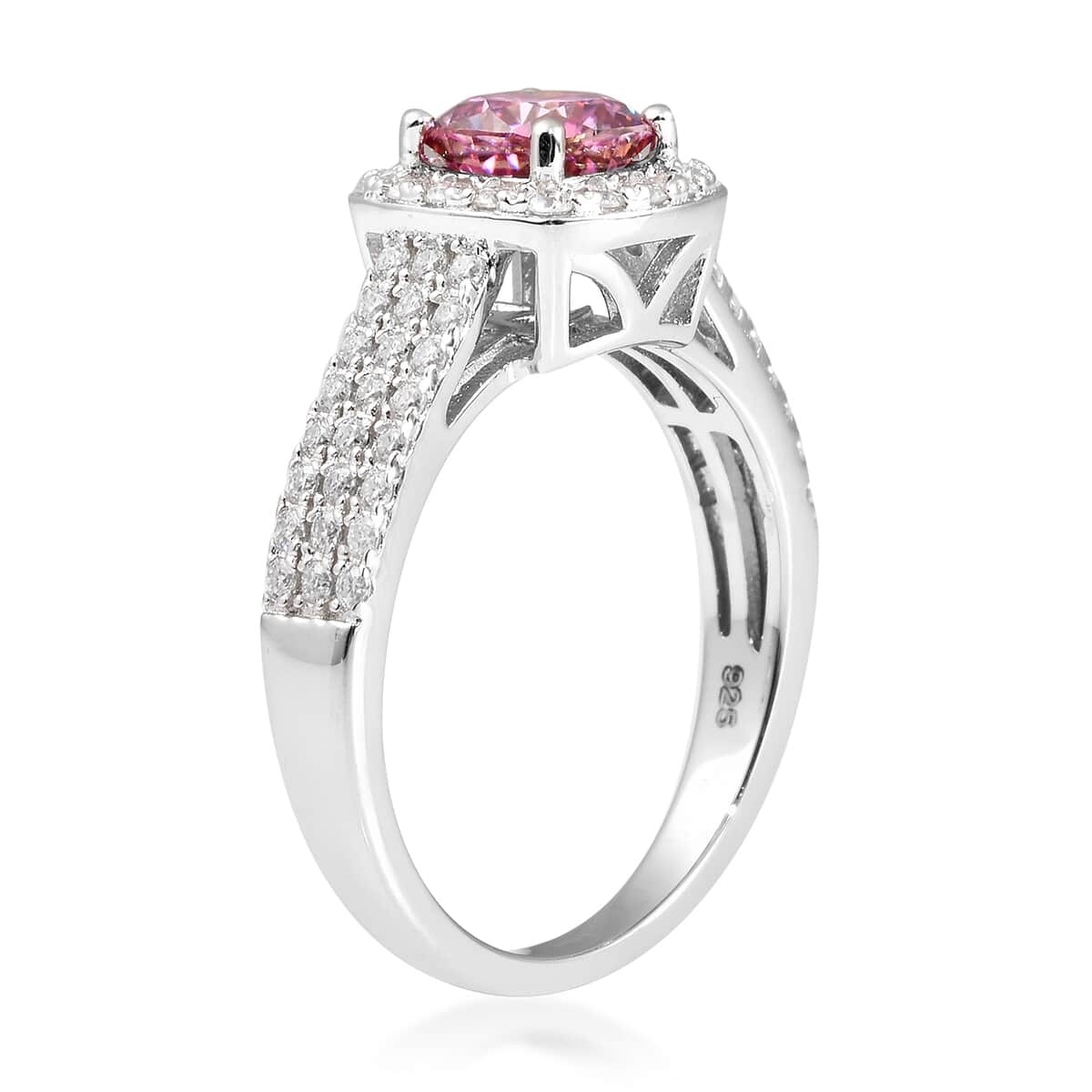 Pink Moissanite and Moissanite Halo Ring in Rhodium Over Sterling Silver (Size 9.0) 1.65 ctw image number 3