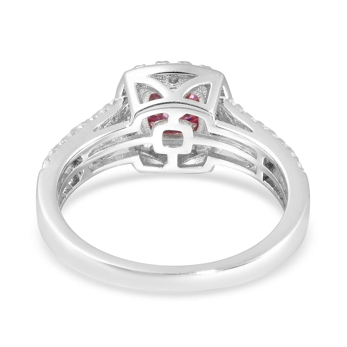 Pink Moissanite and Moissanite Halo Ring in Rhodium Over Sterling Silver (Size 9.0) 1.65 ctw image number 4